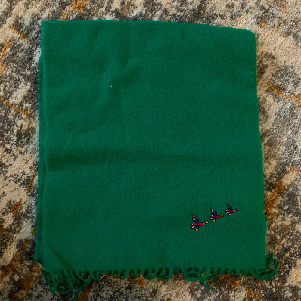 Vintage Emerald Green Wool Embroidered Scarf